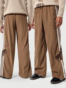 SHEIN Teenager Boys' Smiling Face Printed Work Pants - Brown - View 1