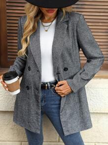 SHEIN LUNE Single Button Plaid Coat - Black and White - View 1