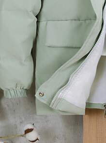 Abrigo informal acolchado con capucha, cremallera delantera y estampado de manga larga para niños preadolescentes