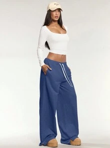Forever 21 Solid Color Front Tie Pocket Minimalist Casual Pants