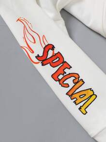 2pcs Boys' Casual Cute College Style White Hoodie With Cartoon & Letter Print And Blue Washed Straight Jeans Pants, 2-24M, Fall/Winter Outfit Set - White - View 6