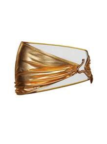 SHEIN X Sofía Suescun Swim SXY 全新金属纯色不对称配饰罩衫沙滩迷你裙，适合夏季海滩度假 - 金色 - 查看 5