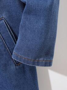 SHEIN Jaqueta jeans azul de comprimento médio para meninos adolescentes, roupas casuais cinza de malha com capuz e patchwork, para meninos adolescentes, roupas de outono e inverno