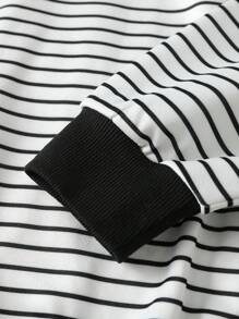 SHEIN Leap Crew 青少年女孩秋冬季休闲条纹保暖内衬超大码运动衫