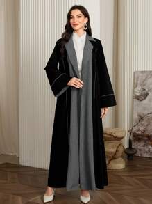 Al Najma Áo Abaya cổ bẻ tay dài màu trơn dành cho nữ, thời trang giản dị thanh lịch, trang trọng, dành cho trang phục thường ngày/công sở/tiệc tối - Nhiều màu - Xem 3