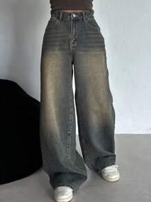 DAZY Quần Jeans Dài Xòe Rộng Cho Nữ - Màu xanh bụi bặm - Xem 8