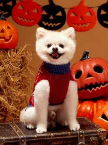 1 Áo len thiết kế hình nhện Halloween cho thú cưng Colorblock Áo len ấm áp và thoải mái, phù hợp với chó và mèo - Đỏ - Xem 3