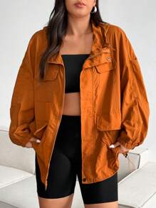 Flirla Plus Size Women's Solid Color Raglan Long Sleeve Hooded Jacket Fall Winter Cloth For Women Autumn - Orange - View 5