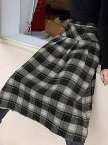 DAZY Damen Metalldekor Schwarz Karomuster Rock, Lässig & Alltäglicher Trage für Herbst,Winter - Schwarz und Weiss - Übersicht 3