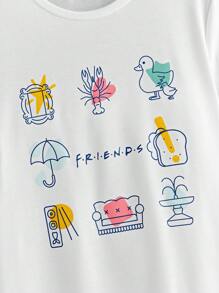 FRIENDS X SHEIN Women's Casual Loose Crew Neck Short Sleeve T-Shirt, Summer,Graphic Tee