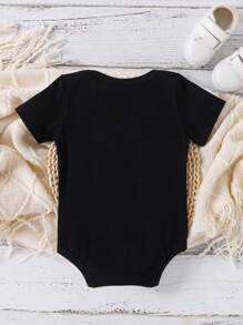 GraphicGems Baby Boy Cute Letter Printed Short Sleeve Bodysuit, Summer - Black - View 3