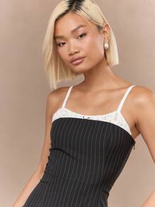 MISSGUIDED Lace Detailed Straps Tailored Pinstripe Tulip Dress