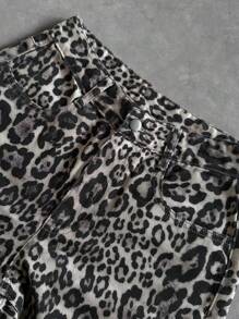 DAZY Quần Jeans Denim Họa Tiết Da Báo Cài Nút Phía Trước, Mặc Hàng Ngày Thường Ngày Họa Tiết Da Báo - màu nâu - Xem 3