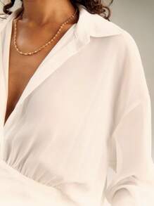 SHEIN Unity Chiffon Frill Cinched Waist Long Sleeve Shirt Dress Fall Cloth For Women - White - View 6