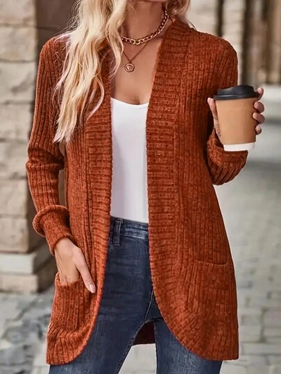 EMERY ROSE 女式休闲罗纹拉绒前开侧袋短裤夹克，轻便