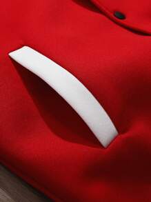 Manfinity LEGND Men's Solid Color Patchwork Front Button Long Sleeve Letter Print Casual Baseball Jacket, Red Varsity Jacket, New York Baseball Jacket, Red And White Baseball Jacket, For Fall