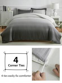 Bộ chăn ga gối 3 món Ombre Grey Gradient, Bộ chăn ga gối polyester tối giản và hiện đại cho mọi mùa - Nhiều màu - Xem 6