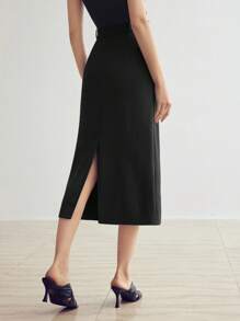 MOTF PREMIUM SOLID SPLIT BACK STRAIGHT SKIRT WITHOUT BELT - Black - View 8