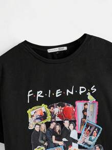 FRIENDS X SHEIN Plus Size Casual Figurine And Letter Print Short Sleeve T-Shirt, Summer,Graphic Tee