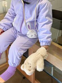 SHEIN Baby Girl Cute Rabbit Pattern Hooded Jumpsuit, Pink - Pink - View 6
