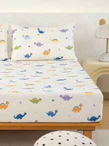 柔软超细纤维儿童床笠套装，带有可爱的恐龙图案 - 最佳奢华 2/3 件套床单 - 包括 1 张床笠 + 1/2 个枕套 - 便宜且高品质 - 床垫套有单人床、特大号床、单人床、大号床、双人床、全尺寸可供选择，爱情人节 - 米色 - 查看 8