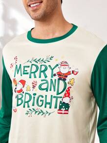 Bộ đồ ngủ dài tay in họa tiết hoạt hình Giáng sinh nhiều màu cho nam - Màu be - Xem 3