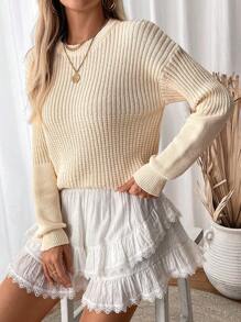 Chiquease Women's Solid Color Crew Neck Long Sleeve Simple Sweater, Casual Daily Wear Knit Pullover Fall Winter Outfit