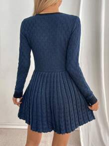 Calvaya Retro French Style Sweater Dress, Thick Polyester Fabric, Waist Design, Fitted Silhouette, Navy Blue, Suitable For Party, Outing And Street Wear, Autumn/Winter