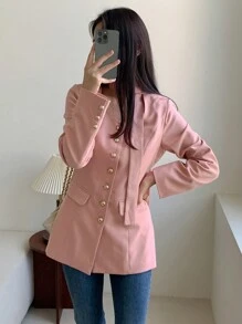 DAZY Chaqueta elegante de unicolor de manga larga y abotonadura sencilla para mujer, ropa de otoño para mujeres