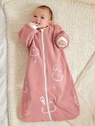 Cozy Pixies قطعة واحدة كيس نوم للرضع مطرز بأرنب ناعم مريح من الفليس, خريفي