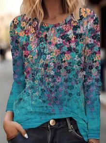 INAWLY Áo thun nữ tay dài cổ tròn in hoa, kiểu dáng thường ngày, thích hợp mặc mùa xuân thu. - trắng - Xem 1