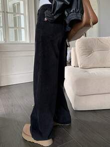 女士宽松直筒做旧复古男友风牛仔裤 - 黑色 - 查看 2