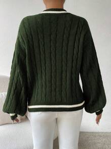 Chiquease Jersey holgado, informal, de cuello en V y hombros caídos para mujer, para otoño/invierno, con mangas largas