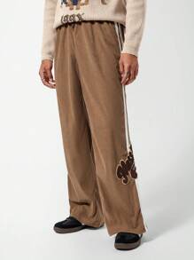 SHEIN Teenager Boys' Smiling Face Printed Work Pants - Brown - View 4