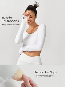 GLOWMODE Seamless Fitted Long Sleeve Crop Tee With Lace-Up Back Light Support Low Impact Yoga Pilates Daily Gym - White - View 3