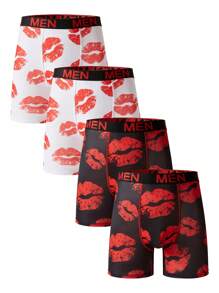 4pcs/Set Men's Simple Letter Print Casual Boxer Briefs - Multicolor - View 1