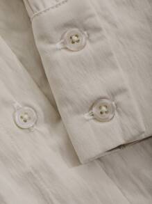 DAZY 女士纯色长袖衬衫和阔腿裤两件套休闲套装 - 杏色 - 查看 8