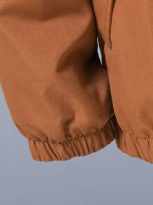 SHEIN 青少年男孩休闲恐龙印花连帽夹克，秋季 - 咖啡棕 - 查看 5