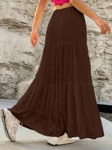 Muchica 女士纯色前系带褶皱 A 字裙，休闲日常穿着