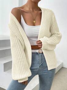 Women Solid Color Lantern Sleeve Cardigan, Autumn Winter,Long Sleeve Tops Fall Cloth For Women - Apricot - View 3
