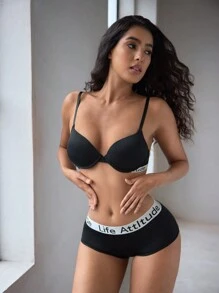 EasyFave 3 件套女士舒适字母提花胸罩套装 - 彩色 - 查看 4