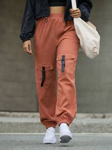 Flirla Casual Solid Color Jogger Pants