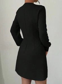 Elenzga 女士拼色系带长袖简约短裙 - 黑色 - 查看 2