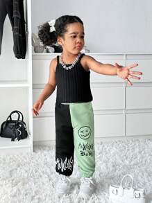 SHEIN Explorewe 2 件装女婴街头时尚羊毛长袖上衣和拼色裤子套装，秋冬季户外服装 - 綠色 - 查看 6