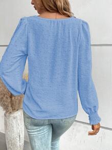 EMERY ROSE Blusa elegante de manga larga con contraste de encaje de unicolor para mujer, primavera/otoño