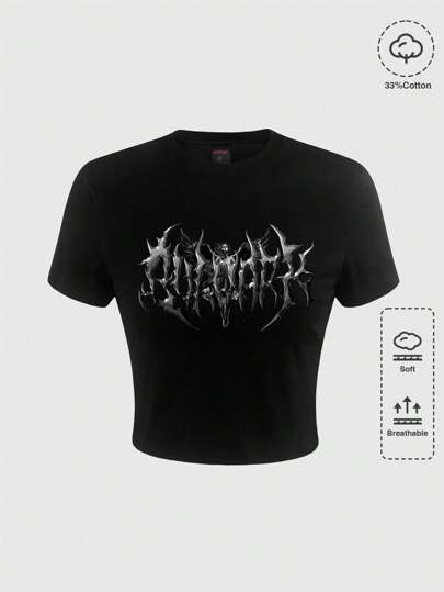 Grunge Punk Metallic Letter Print Crop Top, School