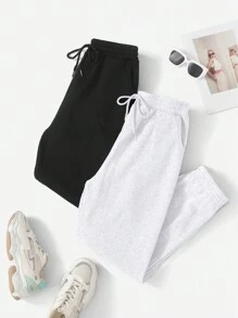 SHEIN Cottnline Women's Solid Color Drawstring Waist Pockets Relaxed Fit Casual Sweatpants - Multicolor - View 5