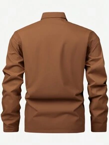 Manfinity Running Boyfriend Style Men's Casual Long Sleeve Pocket Loose Sports Jacket, Spring Autumn - Brown - View 2