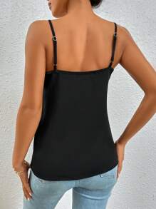 SHEIN Frenchy Solid Contrast Lace Trim Cami Top Summer Casual Black - Black - View 5