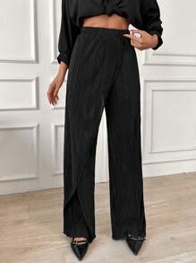 EURMUSE 裹身细节缎面褶皱优质长裤